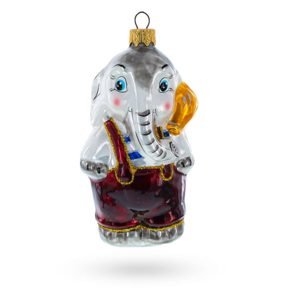 Elephant In Red Outfit Glass Christmas Ornament