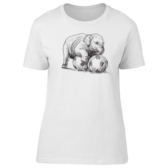 Baby Elephant With Soccer Balls T-Shirt Women -Image by Shutterstock, Female Medium