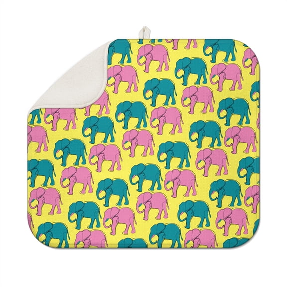 Baby Elephant and Mother Print Drying Mat Super Absorbent 3-Layer Construction Foldable Heat Resistant Kitchen Countertop Pad 18"x16"