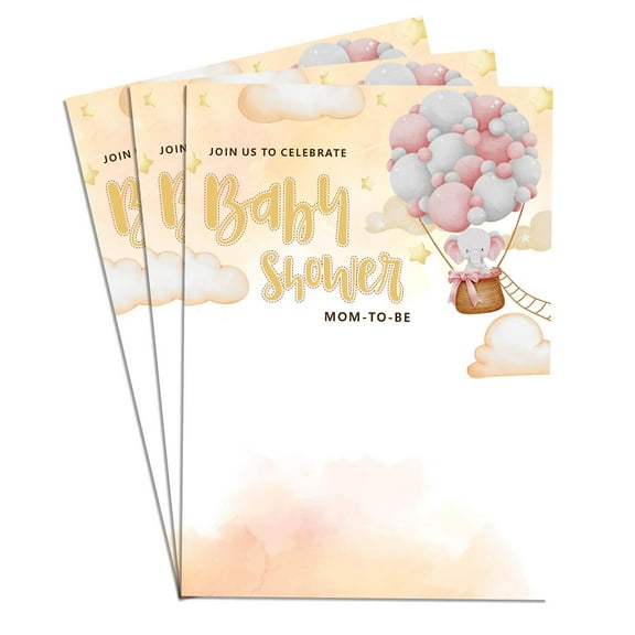 Baby Elephant on Air Balloon Elegant Baby Shower Invitations Card High-Quality Set of 30 5x7 in Perfect for Boy & Girl