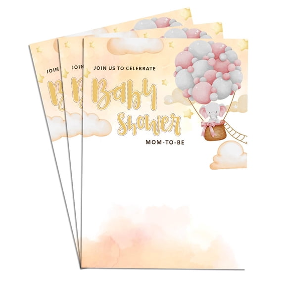 Baby Elephant on Air Balloon Elegant Baby Shower Invitations Card High-Quality Set of 40 4x6 in Perfect for Boy & Girl