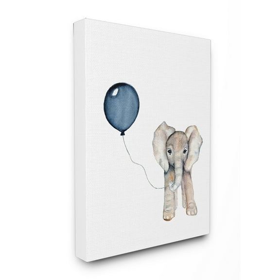 Baby Elephant with Blue Balloon Oversized Stretched Canvas Wall Art, 24 x 1.5 x 30