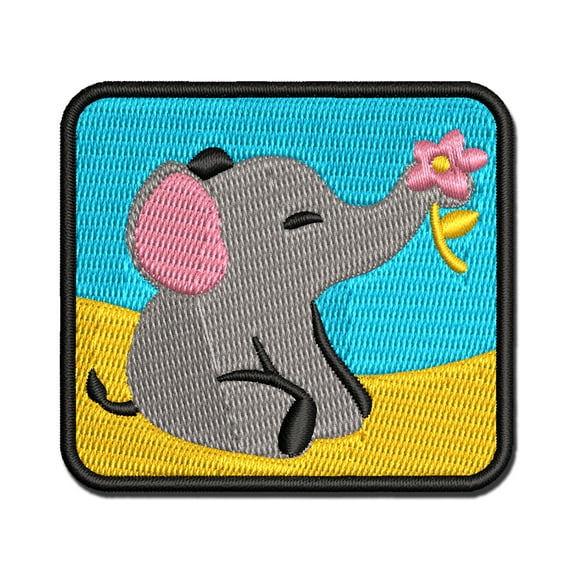 Baby Elephant with Flower Applique Multi-Color Embroidered Hook & Loop Patch - 3 Inch Medium