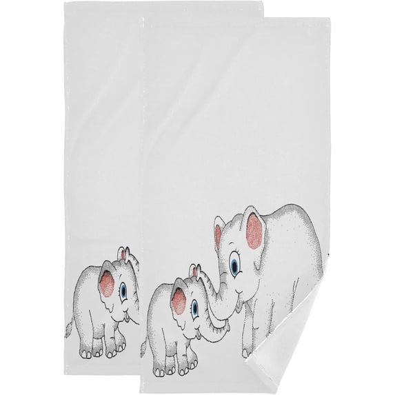 Baby Elephants Hand Towels 2 PCS, Mothers Day Kitchen Towel Ultra Soft and Highly Absorbent,Decorative Fingertip Face Towel for Bathroom Hotel, 28.3"x14.4"