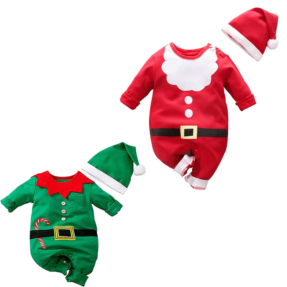Baby Elf Costume Boy Girl Christmas Outfit Onesie Footies Romper with