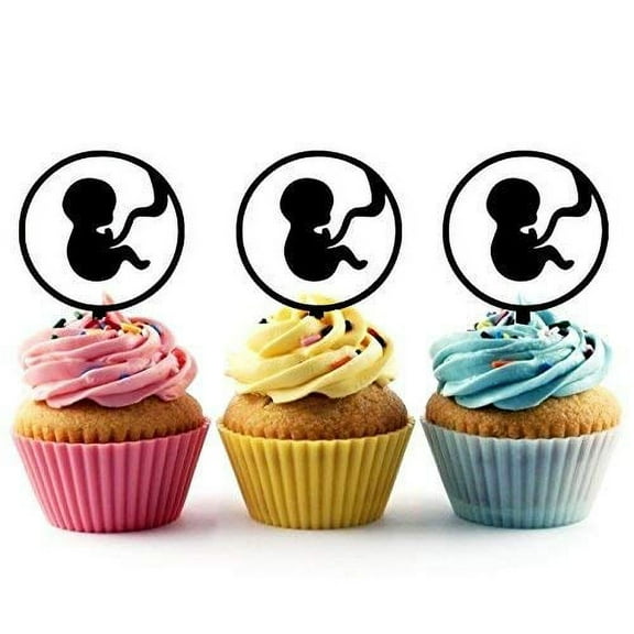 Baby Embryo Fetus Pregnancy Silhouette Acrylic Cupcake Toppers 12 pcs