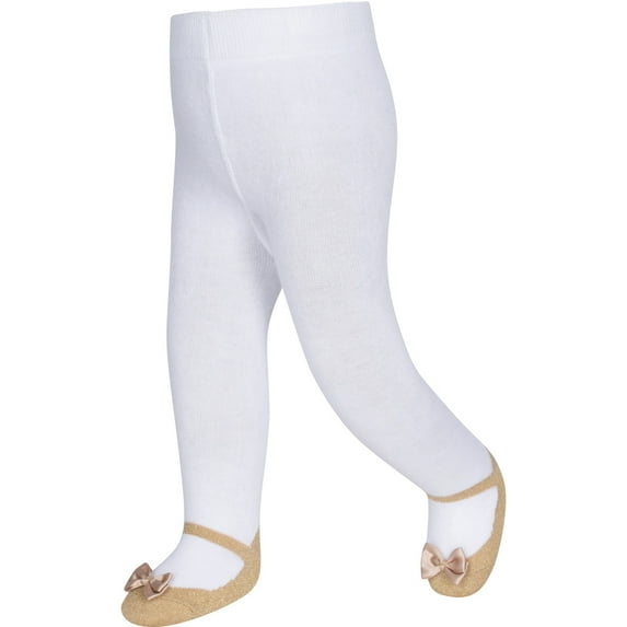 Baby Emporio-Baby girl Mary Jane tights with shoe look-sparkle-cotton-0-6 Months -SPARKLE/GOLD BOW