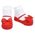 thumbnail image 1 of Baby Emporio-Baby girl socks that look like Mary Jane shoes-cotton-satin bows-0-12 Months - FESTIVE RED, 1 of 6