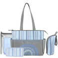thumbnail interactive-video image 1 of Baby Essentials 14.5"L Rainbow 5 Piece Multi-Pocket Diaper Bag Tote with Matching Changing Pad, Baby Wipes Case, Insulated Bottle Bag & Organizer Pouch for Newborns, Infants & Toddlers in Blue & Gray, 1 of 10