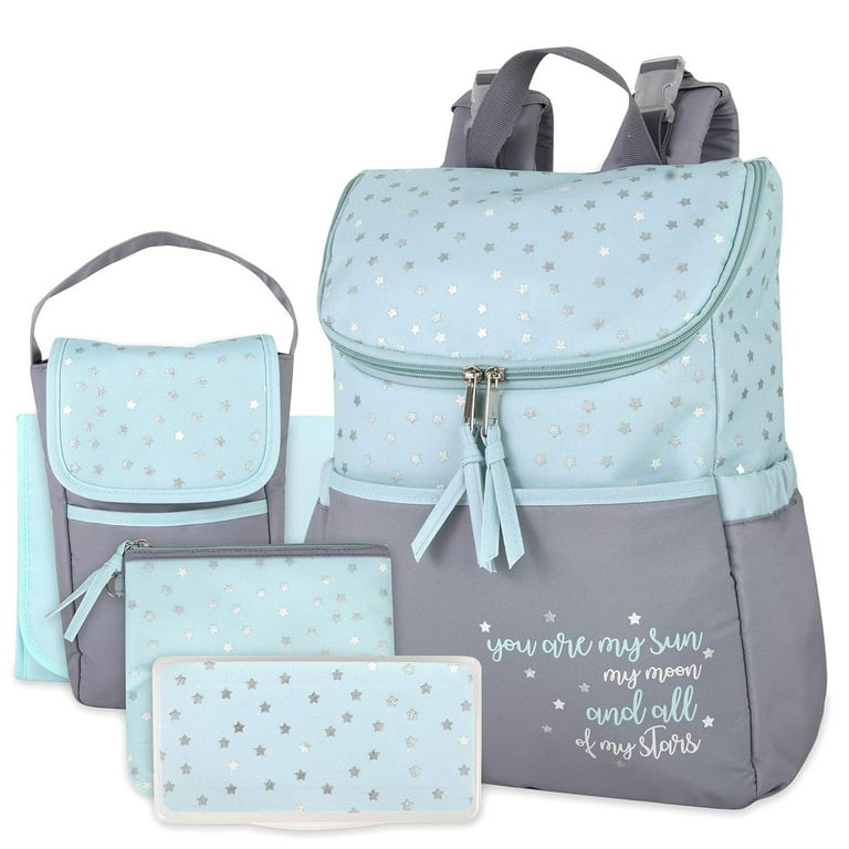 Baby Essential 5-Piece Diaper Bag Set with Sun, Moon, Stars Grey