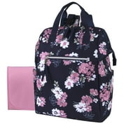 Baby Essentials 15"L Multi-Pocket Dual Zipper Closure Diaper Bag Backpack Tote with Matching Changing Pad and Stroller Straps in Navy Floral