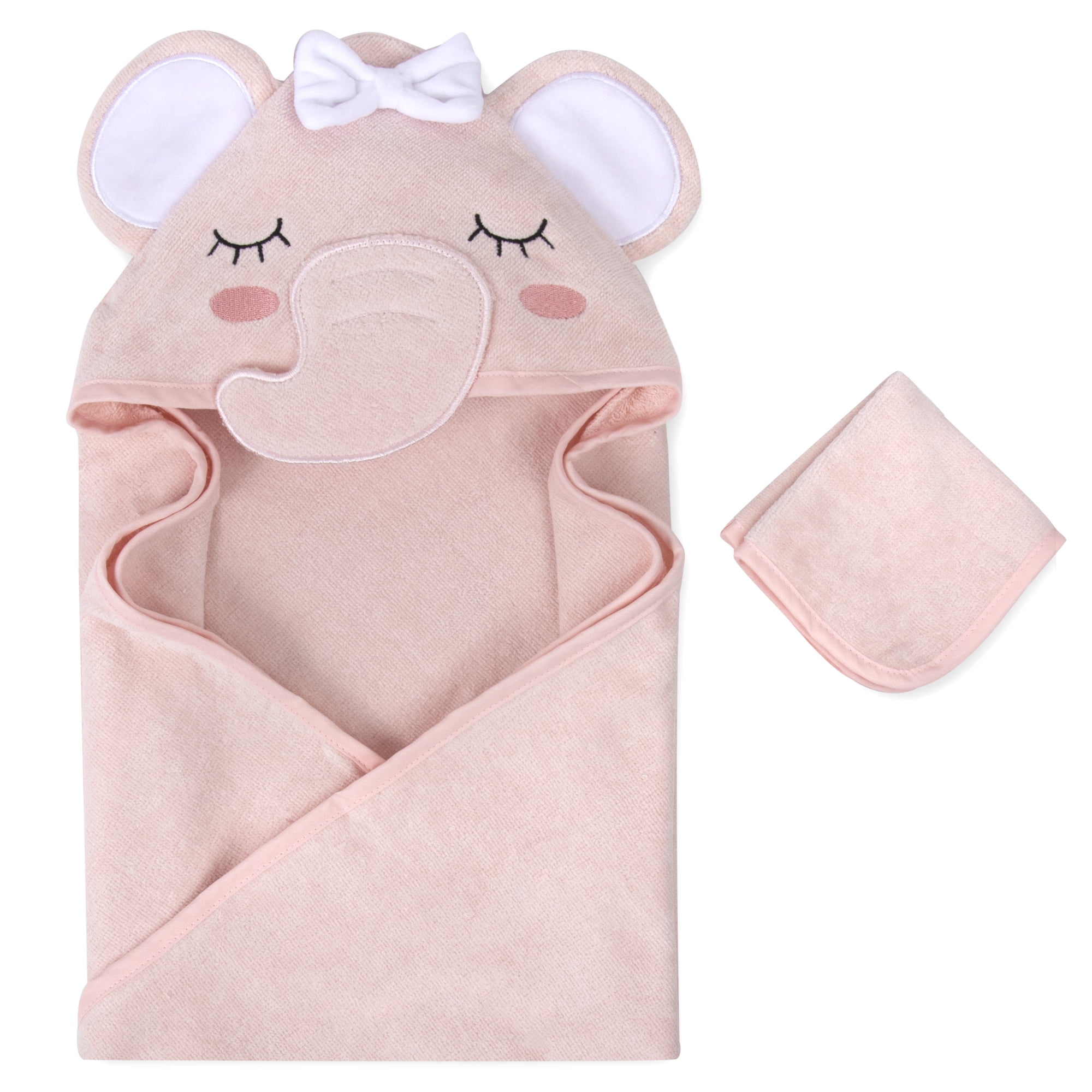 Baby Essentials 2 Piece Hooded Cotton Bath Towel and Washcloth Set for