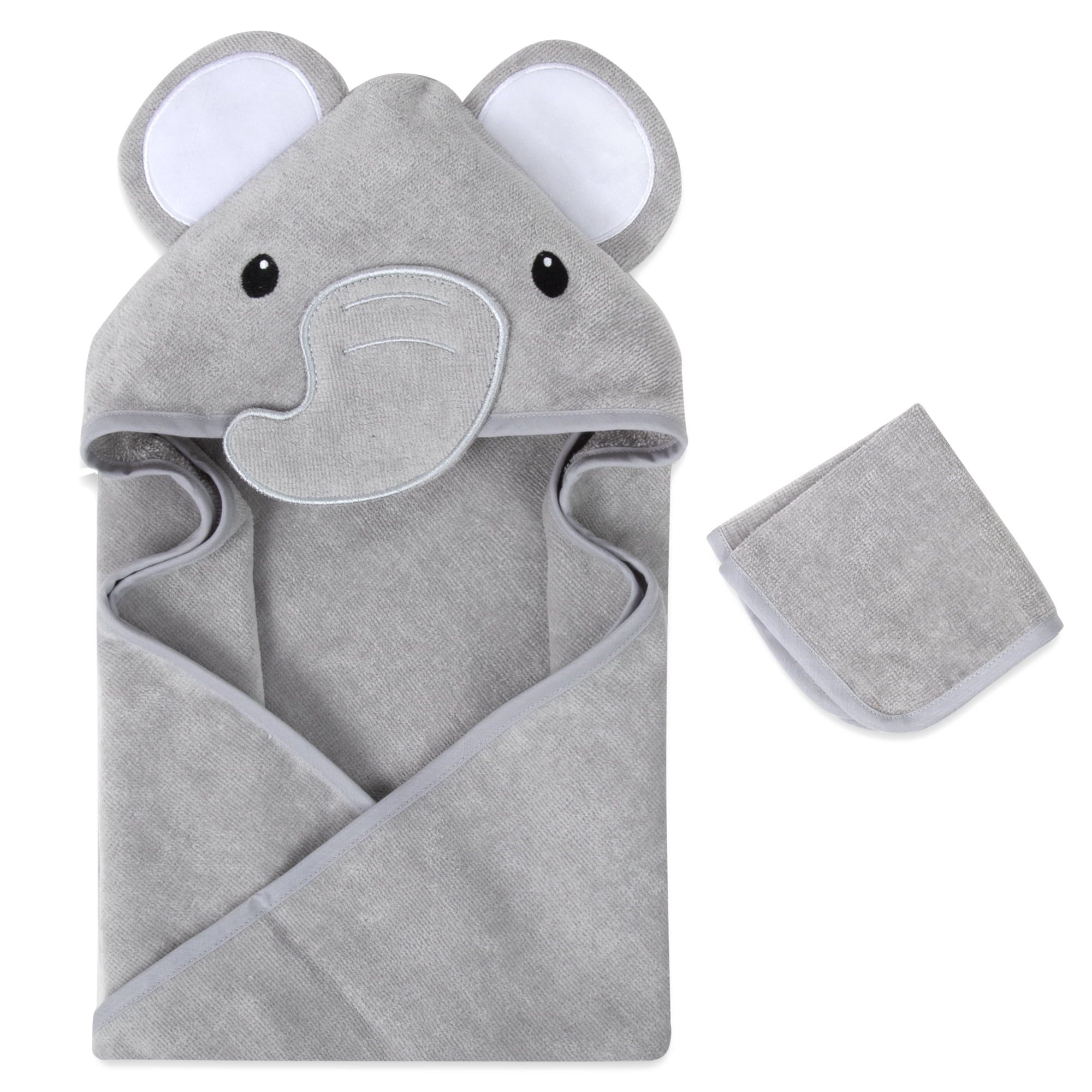 Baby Essentials 2 Piece Hooded Cotton Bath Towel and Washcloth Set for