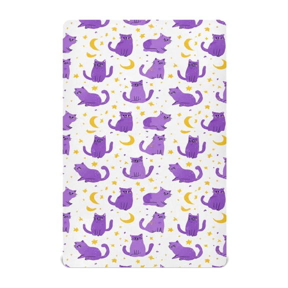 Baby Essentials 39”x 27”- Standard Cotton-like Modal Elastic- Purple Cat Pattern Design Crib Sheets for Newborns and Toddlers
