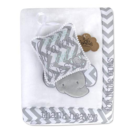 Baby Essentials 40"L x 30"W Satin Trim Fleece Baby Throw Blanket with Matching Hanging Door Décor Pillow for Newborns, Infants and Toddler in Thank Heaven for Little Ones