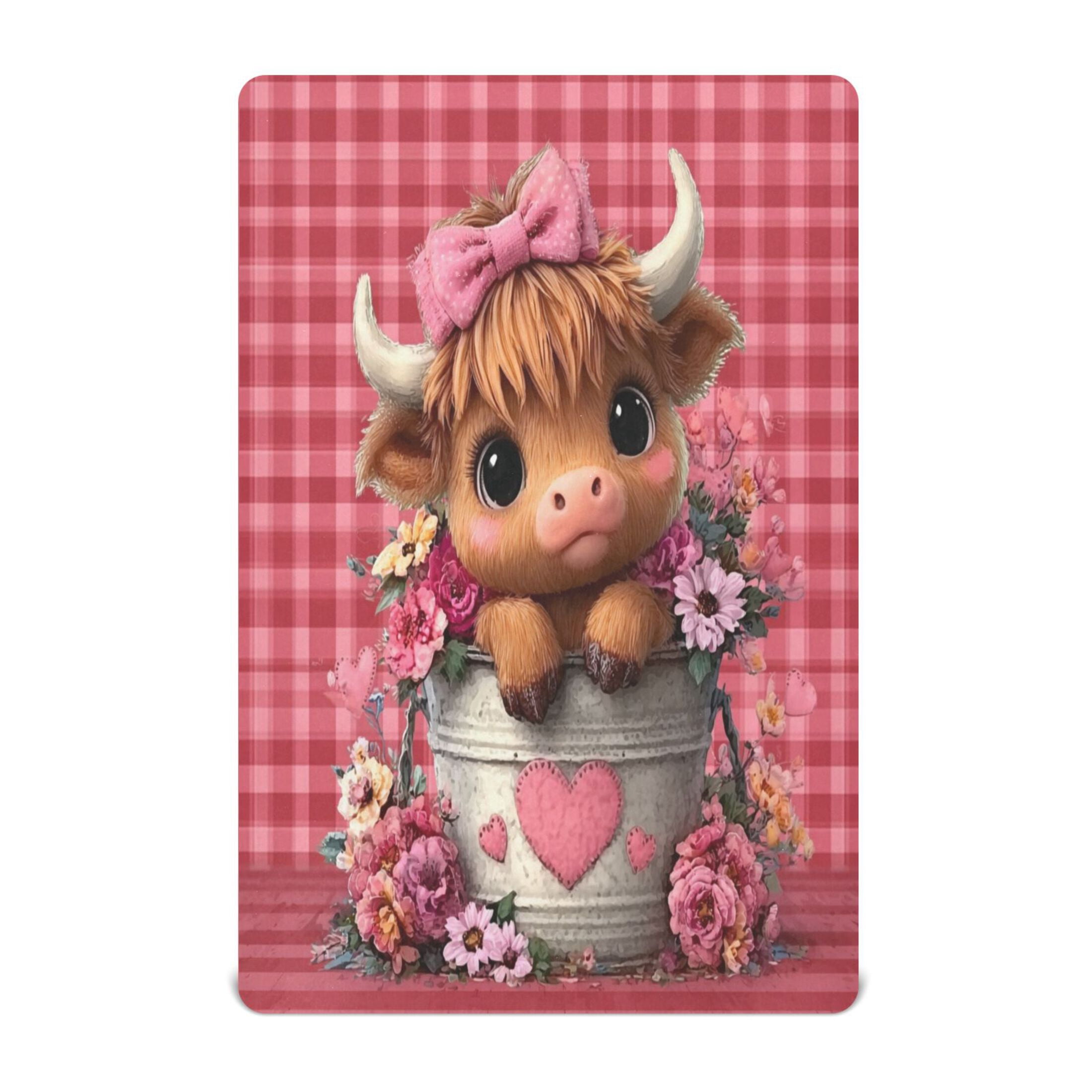 Baby Essentials 52”x 28”- Standard Cotton-like Modal Elastic- Adorable Highland Cows Design Crib Sheets for Newborns and Toddlers
