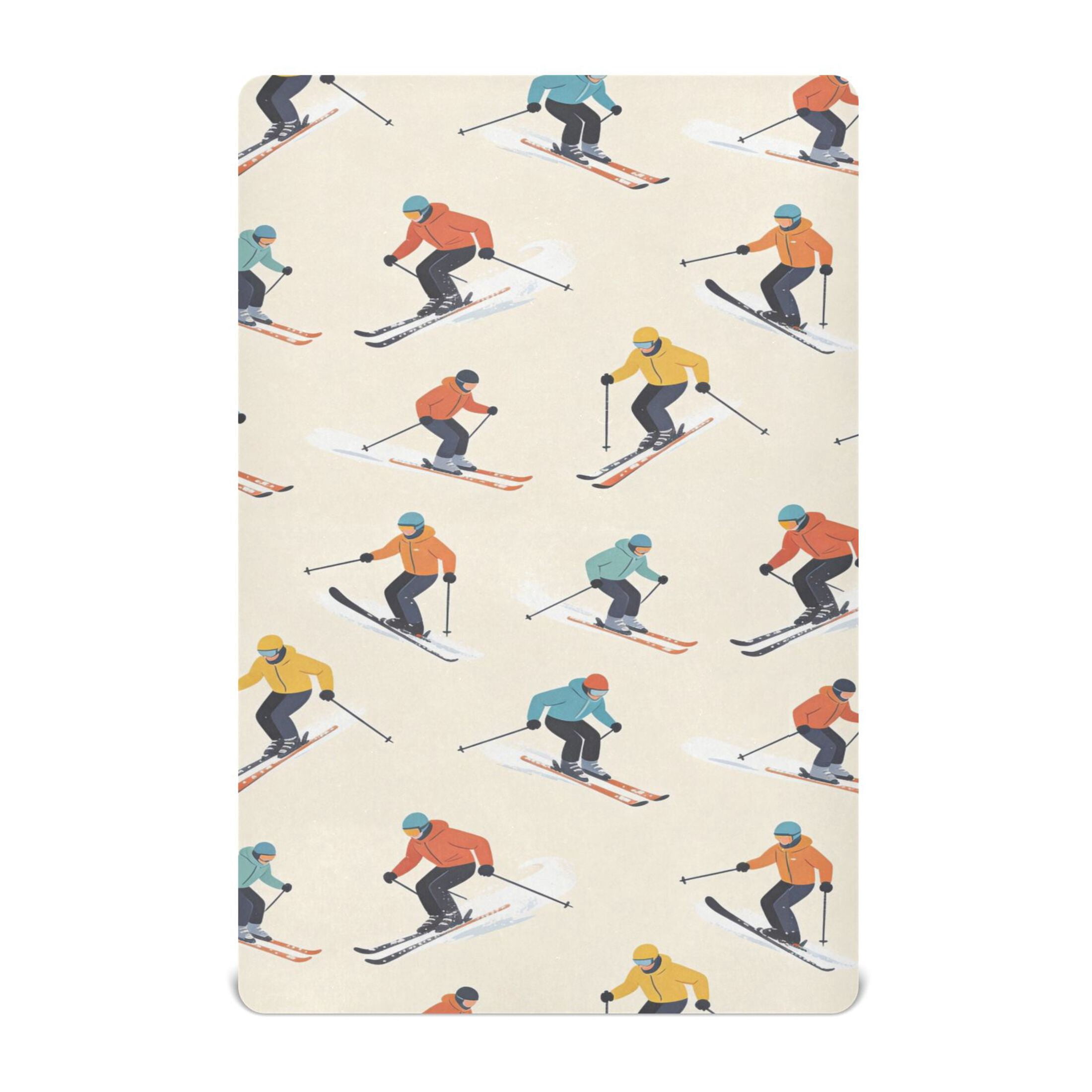 Baby Essentials 52”x 28”- Standard Cotton-like Modal Elastic- Beige Skiing Design Crib Sheets for Newborns and Toddlers