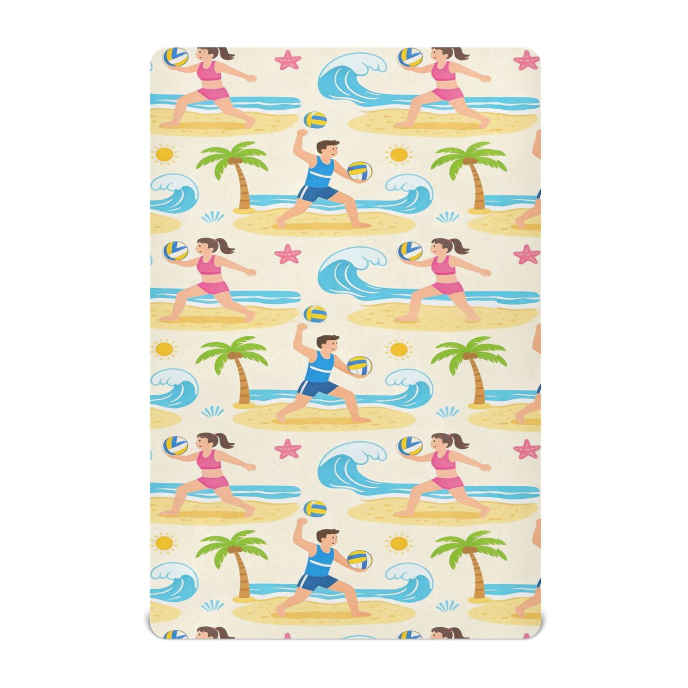 Baby Essentials 52”x 28”- Standard Cotton-like Modal Elastic- Beige Volleyball Design Crib Sheets for Newborns and Toddlers