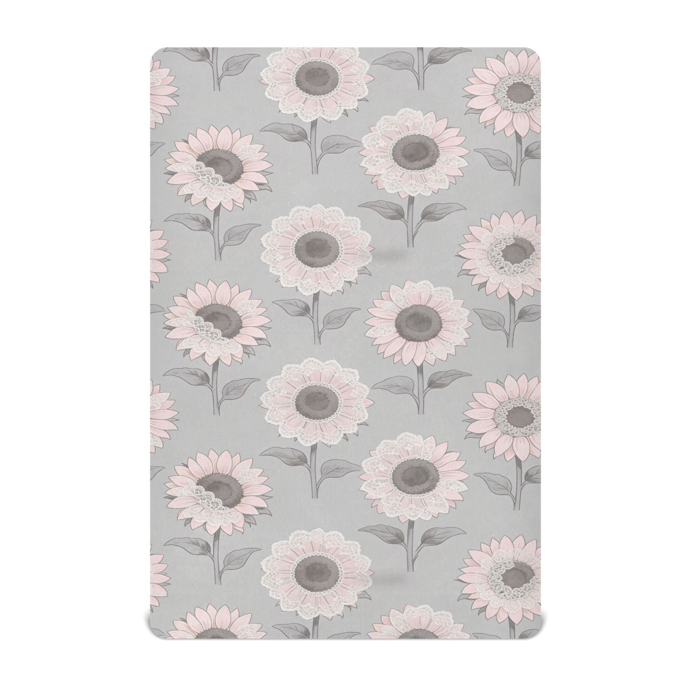 Baby Essentials 52”x 28”- Standard Cotton-like Modal Elastic- Gray Sunflower Design Crib Sheets for Newborns and Toddlers