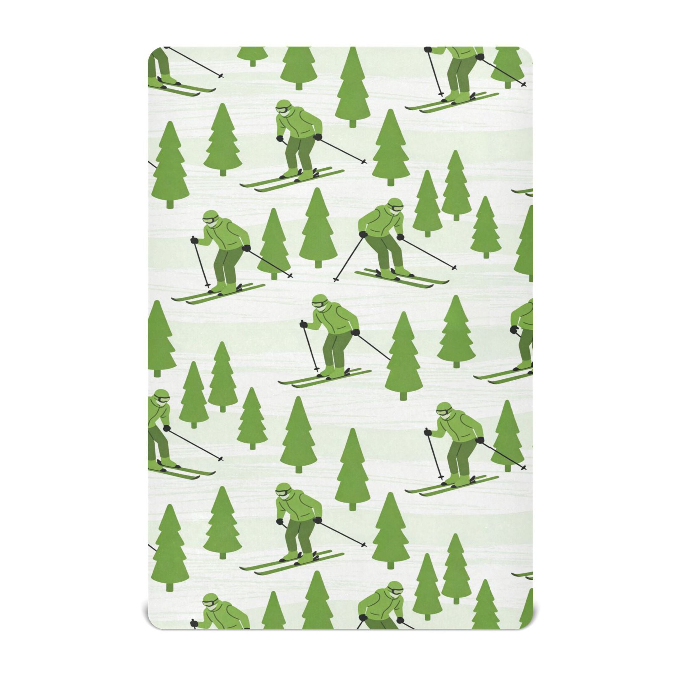 Baby Essentials 52”x 28”- Standard Cotton-like Modal Elastic- Green Skiing Design Crib Sheets for Newborns and Toddlers