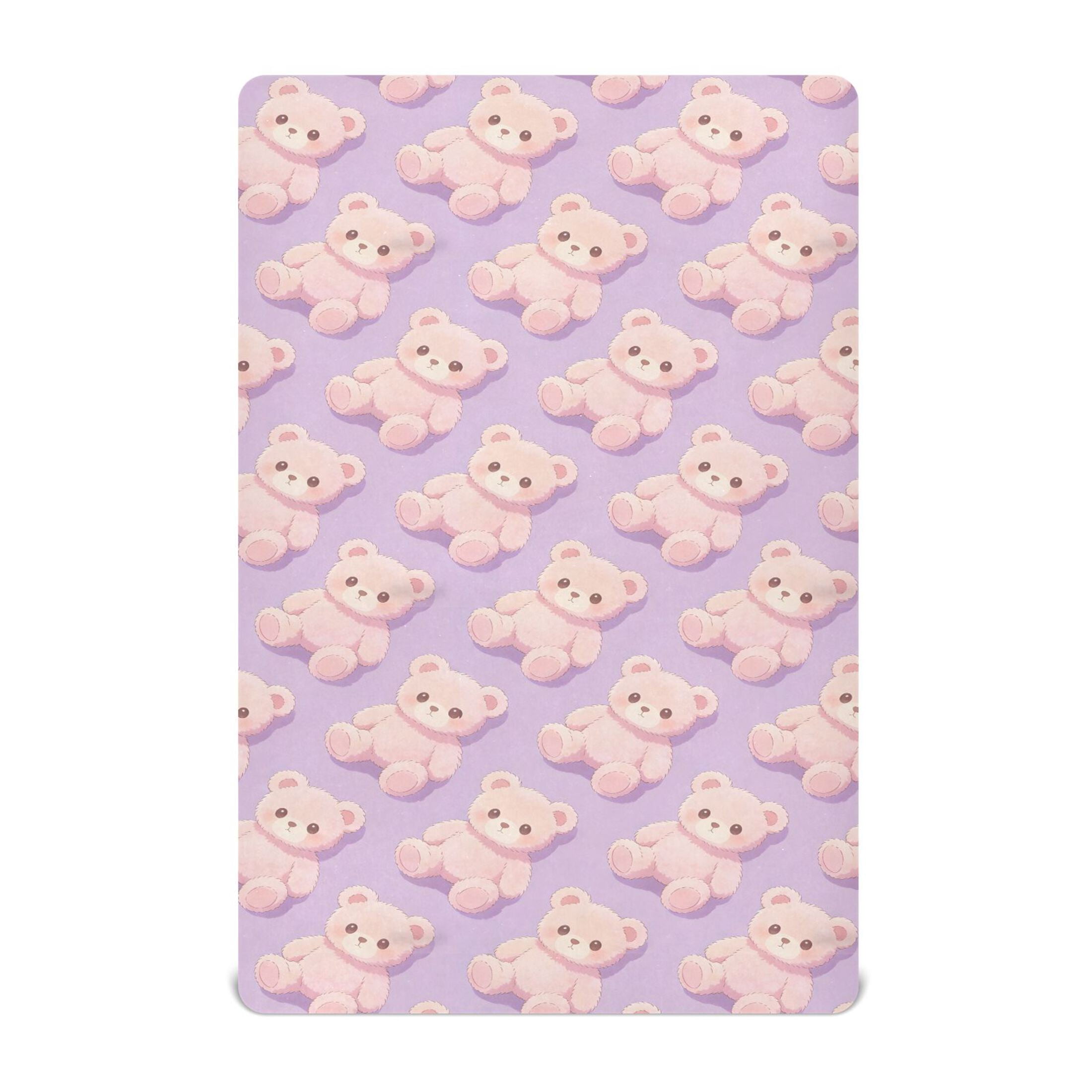 Baby Essentials 52”x 28”- Standard Cotton-like Modal Elastic- Purple Bear Design Crib Sheets for Newborns and Toddlers