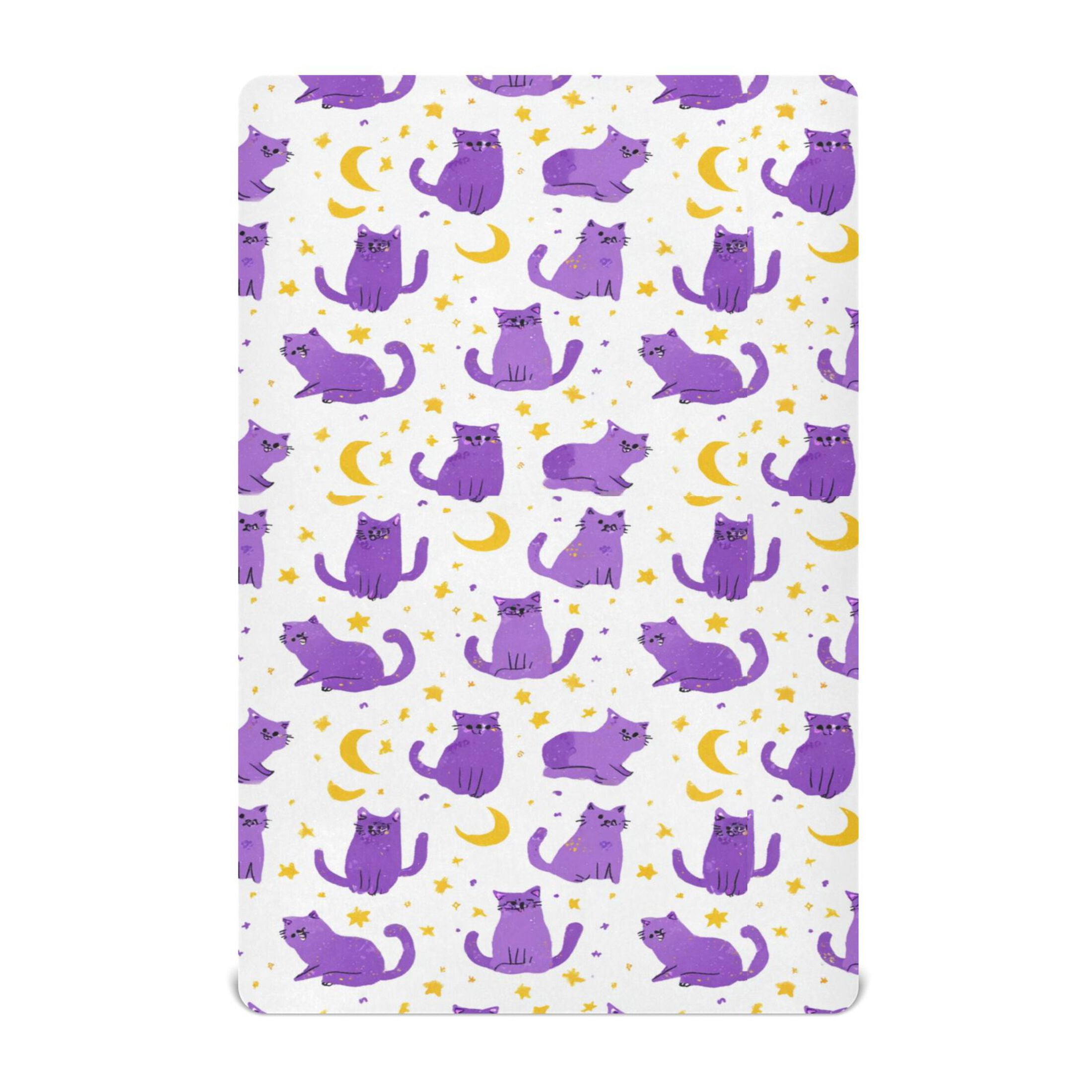 Baby Essentials 52”x 28”- Standard Cotton-like Modal Elastic- Purple Cat Pattern Design Crib Sheets for Newborns and Toddlers