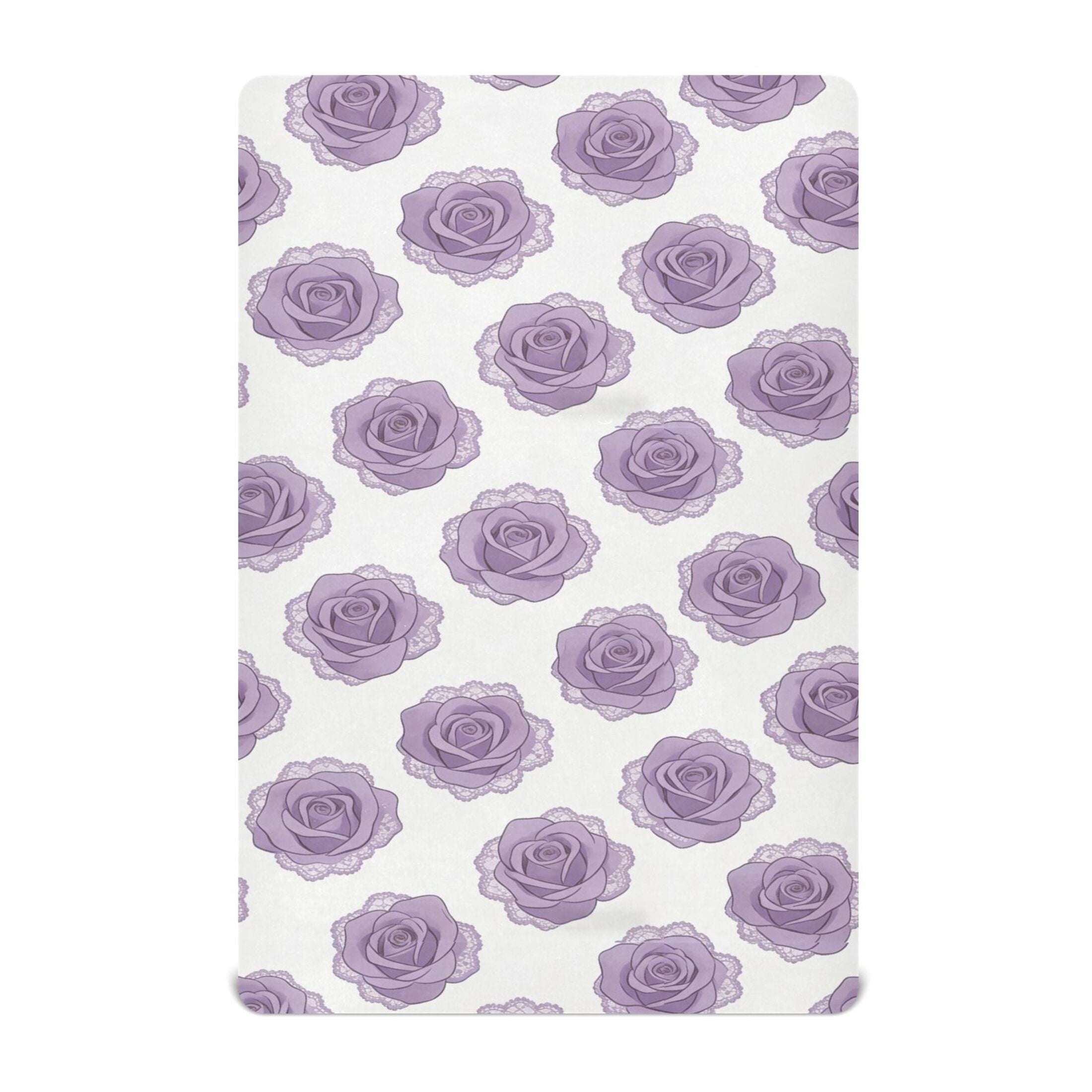 Baby Essentials 52”x 28”- Standard Cotton-like Modal Elastic- Purple Rose Design Crib Sheets for Newborns and Toddlers