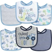 Baby Essentials 6 Pack of Baby Feeding Drooling Bibs with Velcro Closure for Baby Boys 0 - 24 Months in Thank Heaven / Cutest Little Brother Pack