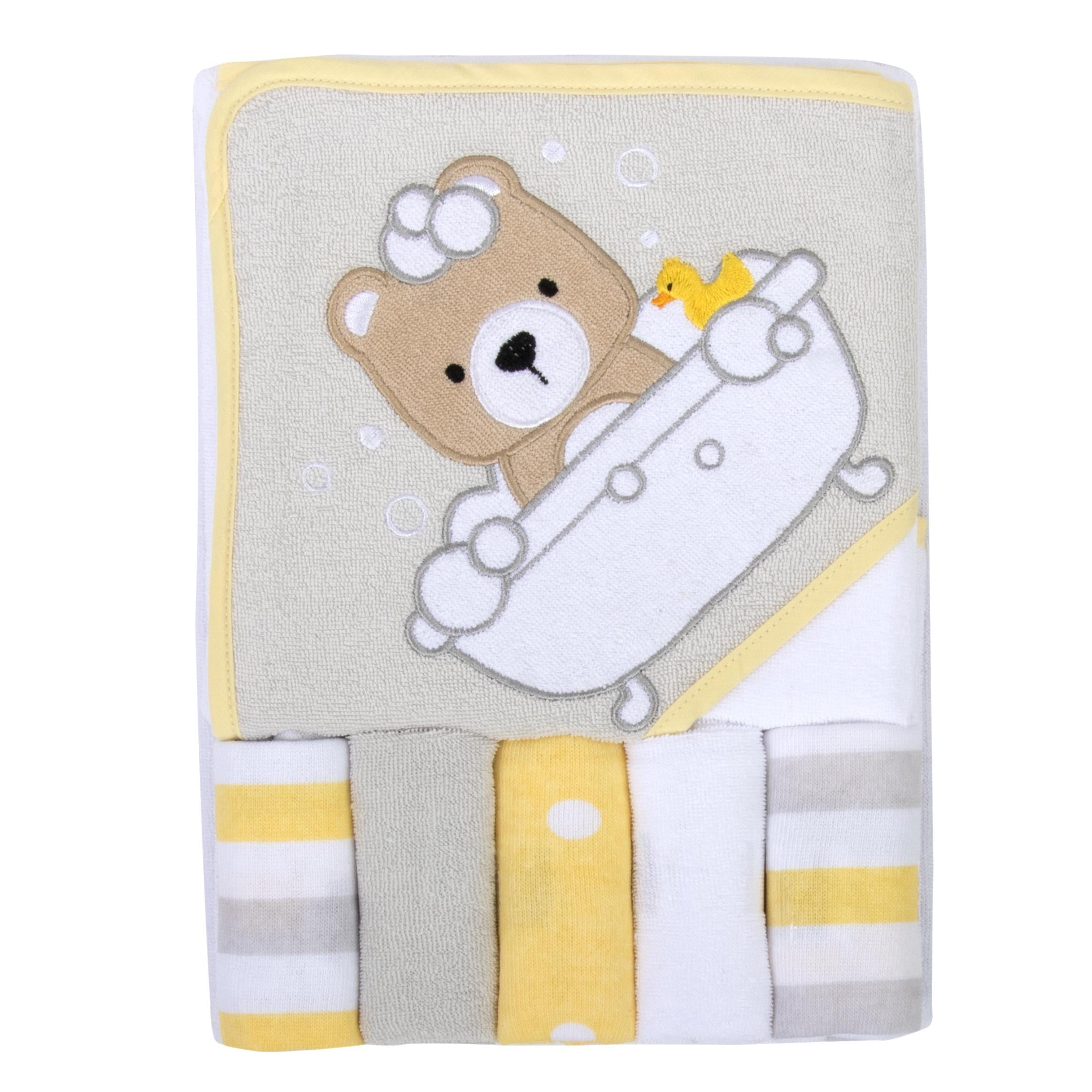 Baby Essentials 6 Piece Embroidered Hooded Cotton Bath Towel and