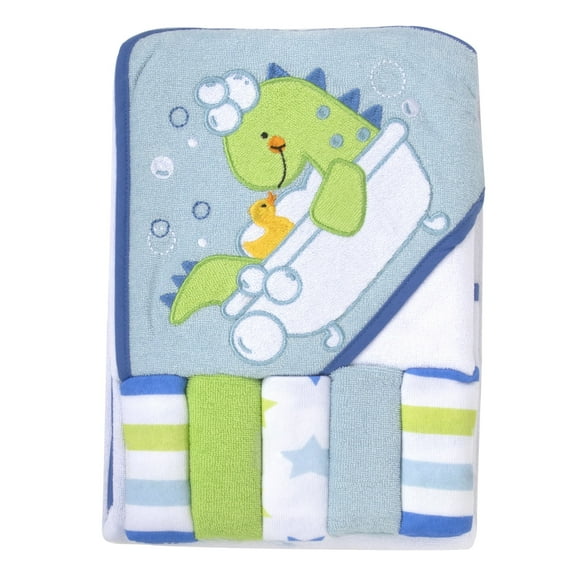 Baby Essentials 6 Piece Bath Towel Washcloth Set Infants Toddlers 6 – 12 Months Bath, Shower, Beach, Pool in Refreshed Rex