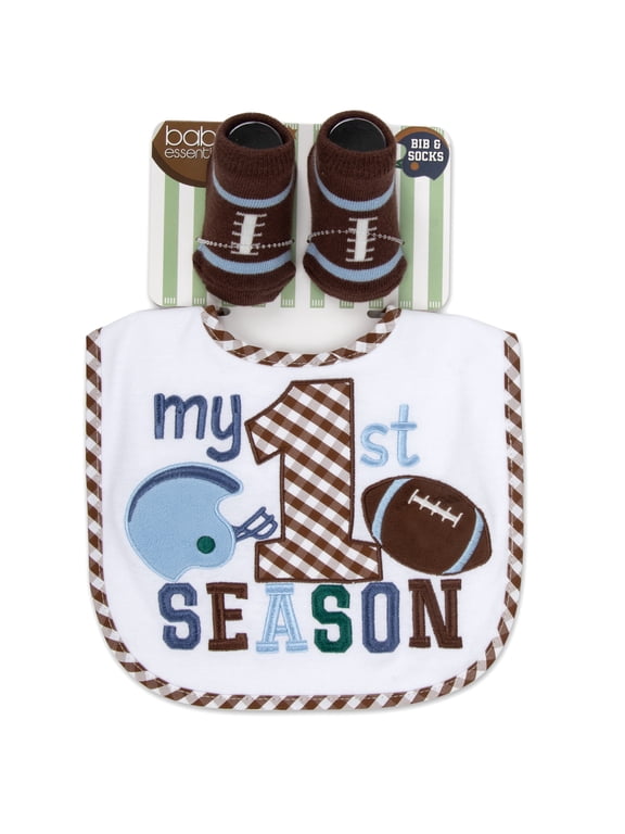 Baby Bib & Bootie Sock Set – Football Outfit Gift for Newborns & Infants (Brown My 1st Season, 0-12 months)