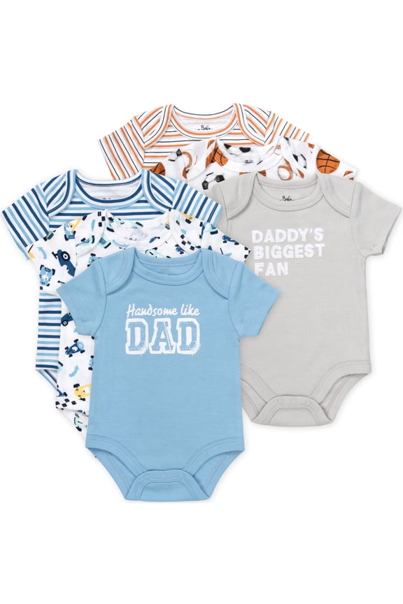 Baby Boy 6 Pack Short Sleeve Bodysuit Romper, Baby Outfit Set (3 months,Dad Sports Multi Color)