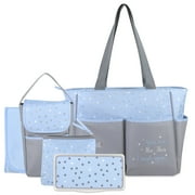 Baby Essentials Baby Boys' 5-Piece Stars Diaper Bag Set - blue, one size