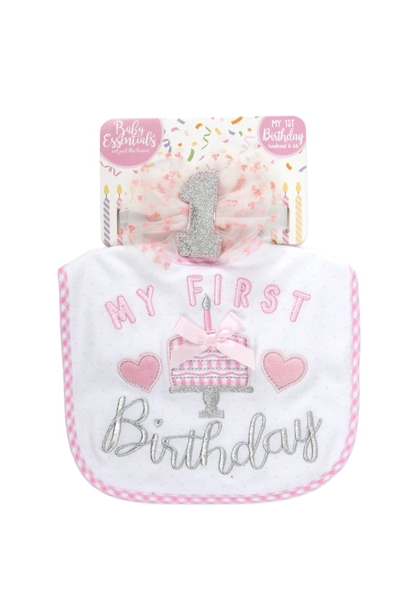 Baby Girl 1st Birthday Bib and Bow Set, Glitter “My First Birthday” Design with Princess Sparkle, Perfect for Photos & Gifts