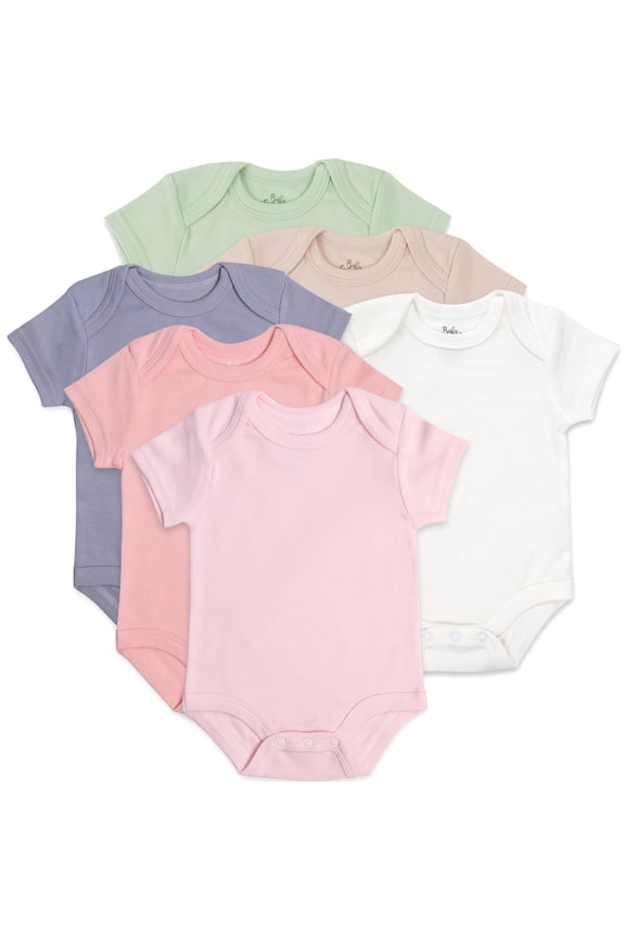 Baby Girls of 9 Months Solid Pastel Color 6 Piece Bodysuit Set