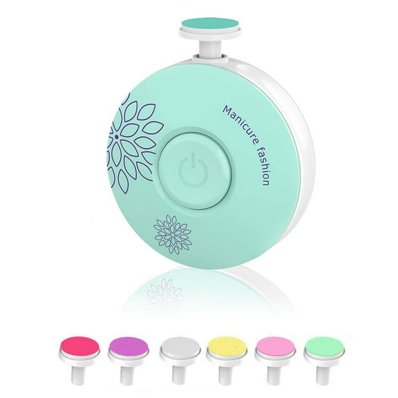 Baby Essentials, Baby Nail Trimmer Electric, Baby Nail Clippers, Safe Baby Nail File Kit with 6 Replacement Pads, Low Noise, Baby Nail File for Infants, Toddlers, Kids and Adults, Round Design, Green
