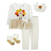 BABY ESSENTIALS Baby Thanksgiving Long Sleeve Top with Tutu Skirt and Matching Legging Set for Infant, Toddler 24 Month Old Girls for Gatherings, Dinner, Holiday Celebration & Photos