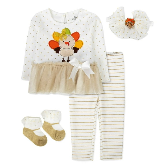Baby Essentials Baby Thanksgiving Long Sleeve Top with Tutu Skirt and Matching Legging Set for Infant, Toddler 18 Month Old Girls for Gatherings, Dinner, Holiday Celebration & Photos
