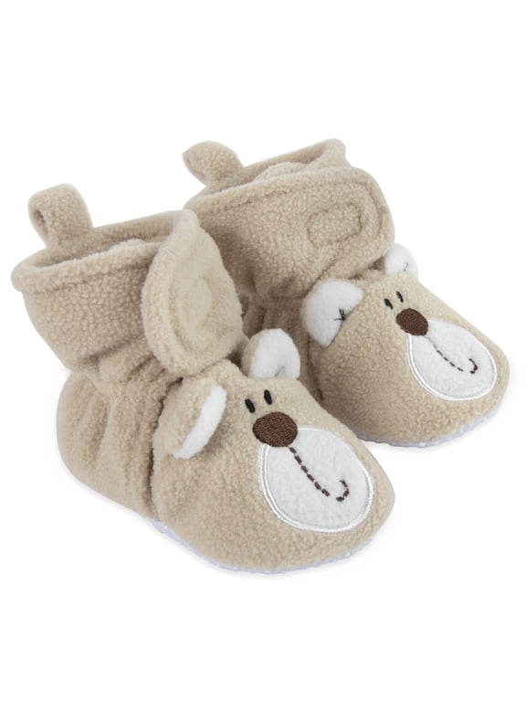 Cozy Sherpa Fleece Soft Soled Baby Booties for Fall, Winter, Newborn Infants 0 – 6 Months in Baby Brown Bears