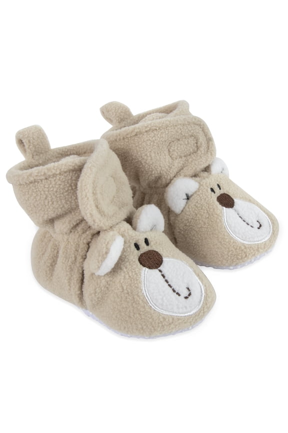 Cozy Sherpa Fleece Soft Soled Baby Booties for Fall, Winter, Newborn Infants 0 – 6 Months in Baby Brown Bears