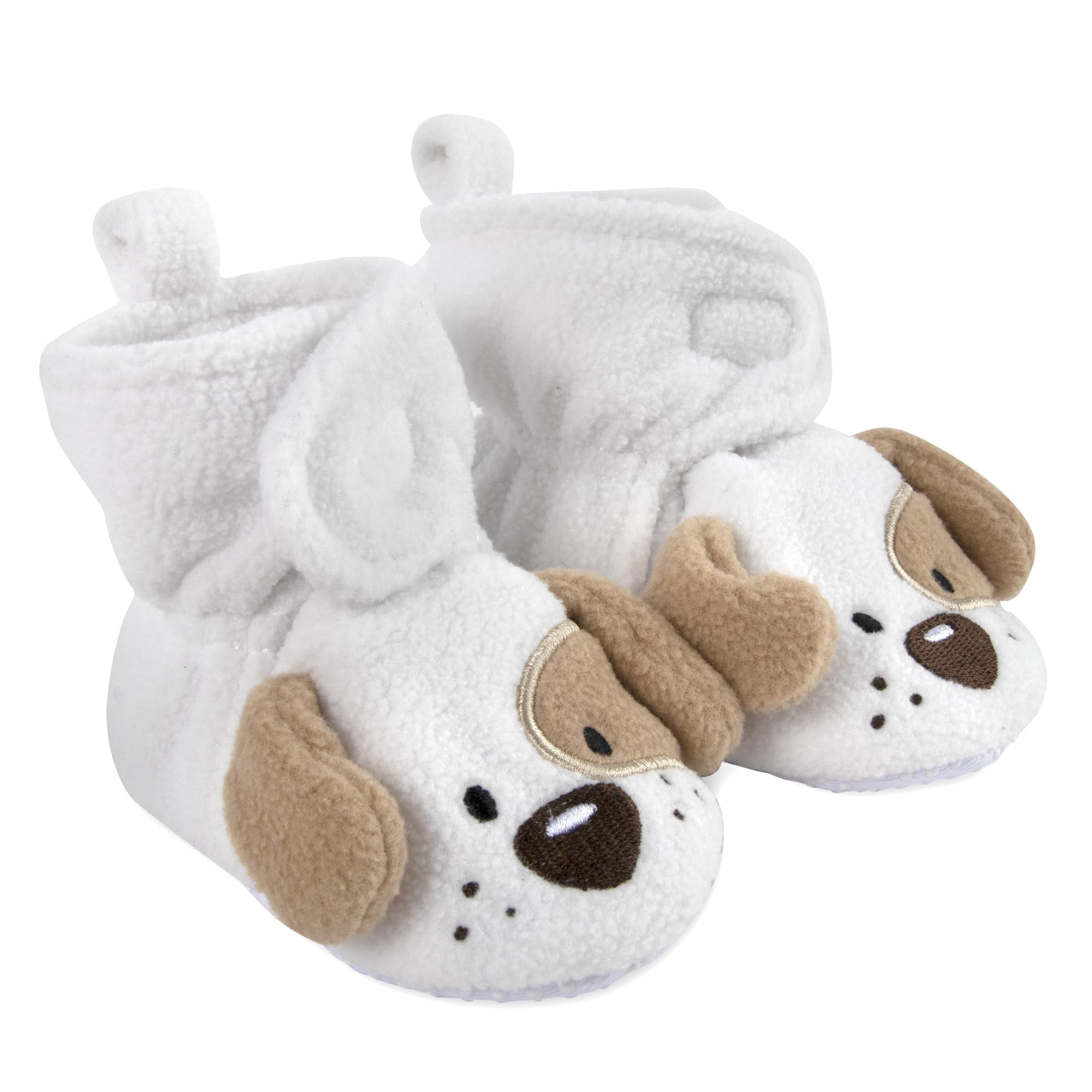 Cozy Sherpa Fleece Soft Soled Baby Booties for Fall, Winter, Newborn Infants 0 – 6 Months in Dotted Puppy Dogs