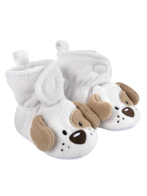 Cozy Sherpa Fleece Soft Soled Baby Booties for Fall, Winter, Newborn Infants 0 – 6 Months in Dotted Puppy Dogs