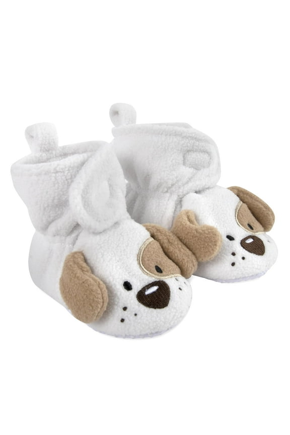 Cozy Sherpa Fleece Soft Soled Baby Booties for Fall, Winter, Newborn Infants 0 – 6 Months in Dotted Puppy Dogs