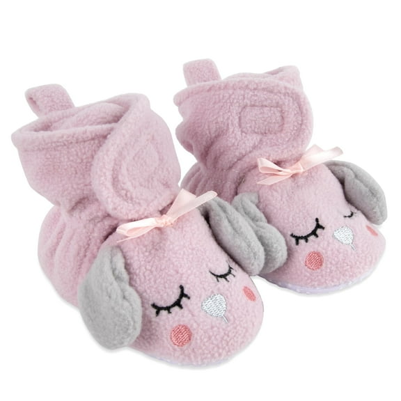 Baby Essentials Cozy Sherpa Fleece Soft Soled Baby Booties for Fall, Winter, Newborn Infants 0 – 6 Months in Pretty Pink Puppies