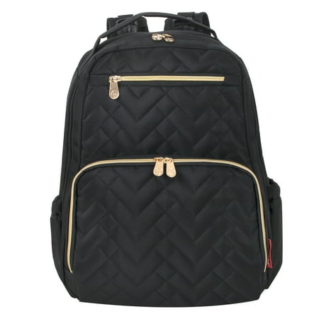 Fisher-Price Morgan Quilted Backpack Diaper Bag - Changing Pad, Stroller Clips - 2 Piece, Black