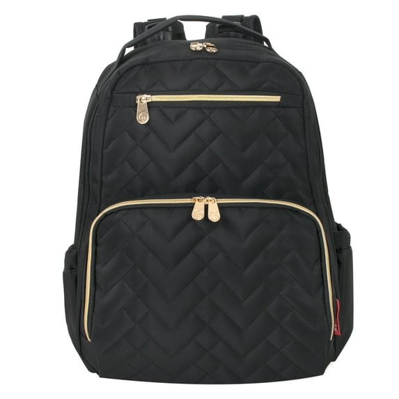 Fisher-Price Signature Morgan Quilted Backpack Diaper Bag with Changing Pad, Stroller Clips, Laptop Compartment Black