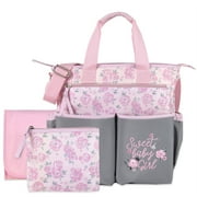 Baby Essentials Floral Crossbody Diaper Bag with Changing Pad & Pacifier Pouch, Pink & Gray, 3-Piece