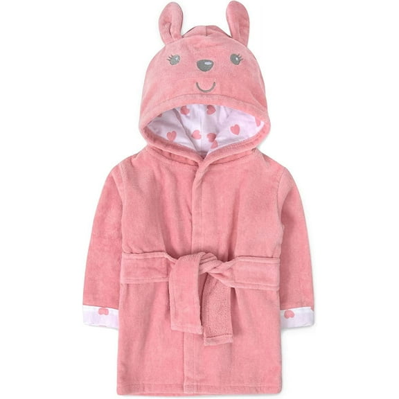 Baby Essentials Hooded Baby Animal Bathrobe with Tie Closure for Newborns and Infants 0 - 9 Months in Pretty Pink Bunny