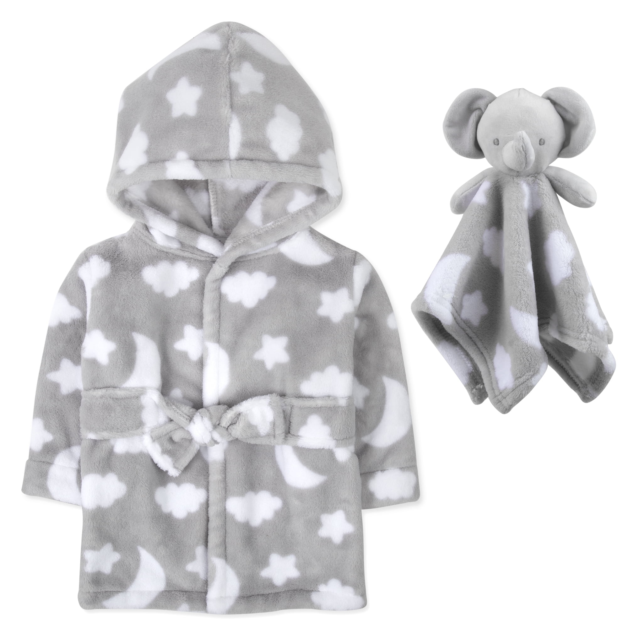 Baby Essentials Hooded Bathrobe with Tie Closure & Matching Minky