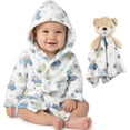 thumbnail image 1 of Baby Essentials Hooded Bathrobe with Tie Closure & Matching Minky Blanket Doll for Newborns, Infants and Toddlers 0 – 9 Months for Bath and Lounge in Bears & Cars with Bear, 1 of 8